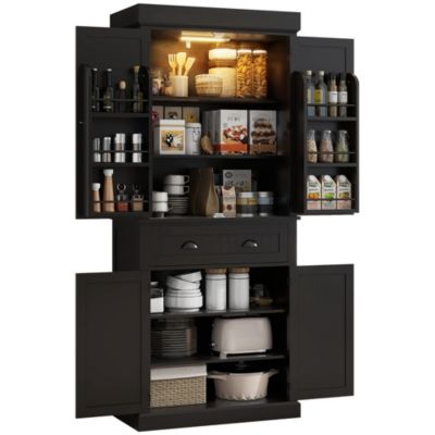 71" Kitchen Pantry Cabinet with Large Storage and LED Lights,