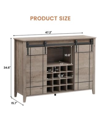 Farmhouse Sliding Barn Door Wine Rack Coffee Bar Cabinet