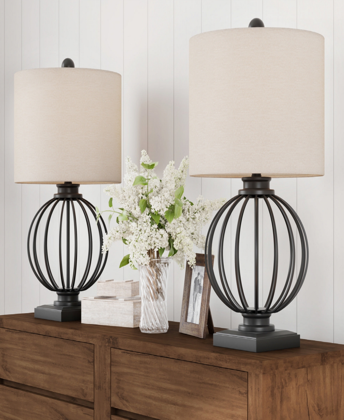 LAVISH HOME 26" MODERN RUSTIC FARMHOUSE STYLE TABLE LAMP SET 