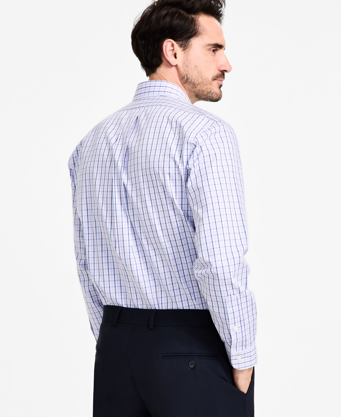 Мужская рубашка Brooks Brothers Regular-Fit Non-Iron Spread Collar Check Pinpoint Dress Shirt, цвет: Лавандовый — фото 4