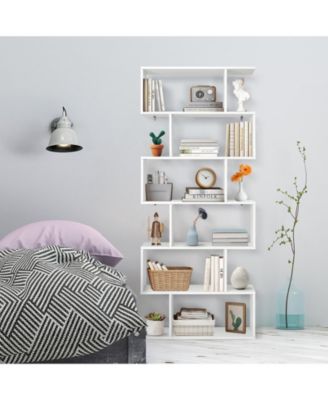 6 Tier S-Shaped Bookshelf Storage Display Bookcase Decor Z-Shelf