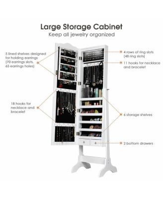 14 LED Jewelry Armoire Cabinet with Full Length Mirror and 4 Tilting Angles