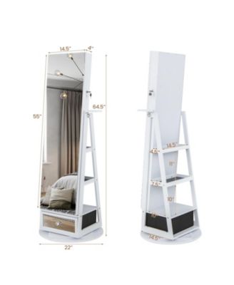 Lockable 360° Swivel Jewelry Cabinet with Full-Length Mirror LED Lights