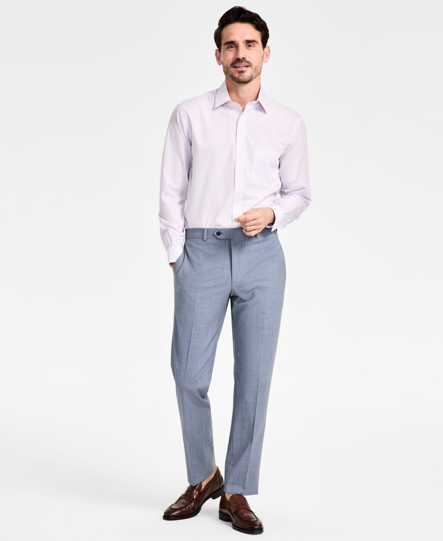 Мужская рубашка Brooks Brothers Regular-Fit Non-Iron Spread Collar Tattersall Broadcloth Dress Shirt, цвет: Розовый — фото 2