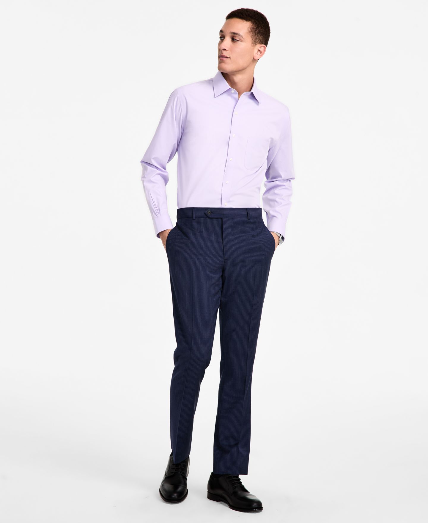Мужские рубашки B By Brooks Brothers Regular Fit Non-Iron Spread Collar Solid Pinpoint Dress Shirt, цвет: Лавандовый — фото 2