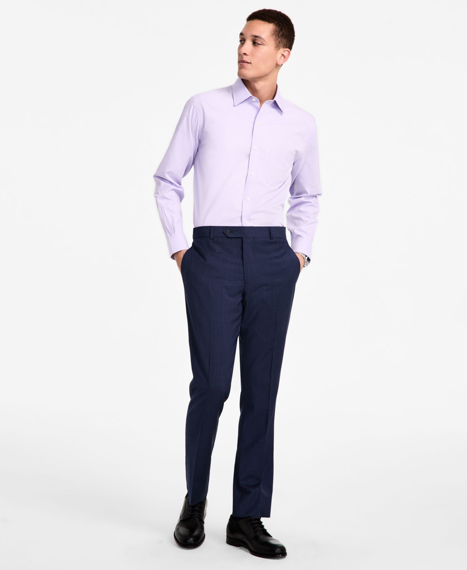Men's Regular Fit Non-Iron Spread Collar Solid Pinpoint Dress Shirt