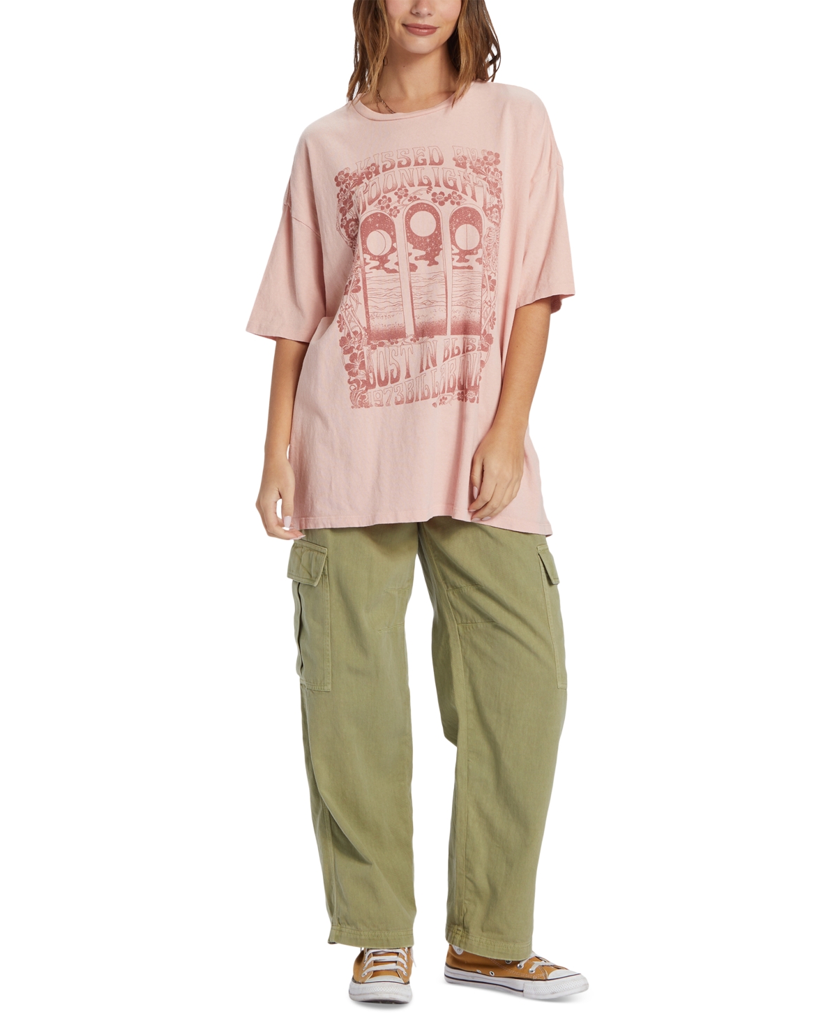 Shop Billabong Juniors' Moon Kiss Graphic Print Cotton T-shirt In Dusty Peach