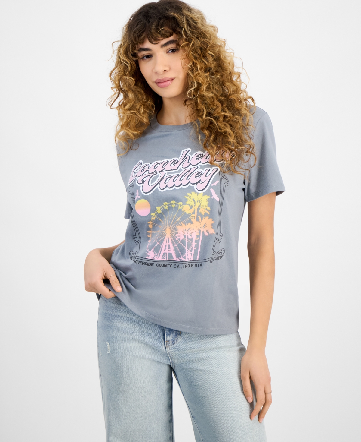 Juniors' Coachella Valley Graphic Print T-Shirt - Gray Hawk