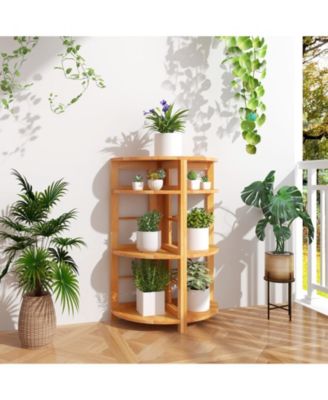 Rubber Wood Frame with Anti-Toppling Kit 4-Tier Corner Shelf