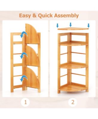Rubber Wood Frame with Anti-Toppling Kit 4-Tier Corner Shelf