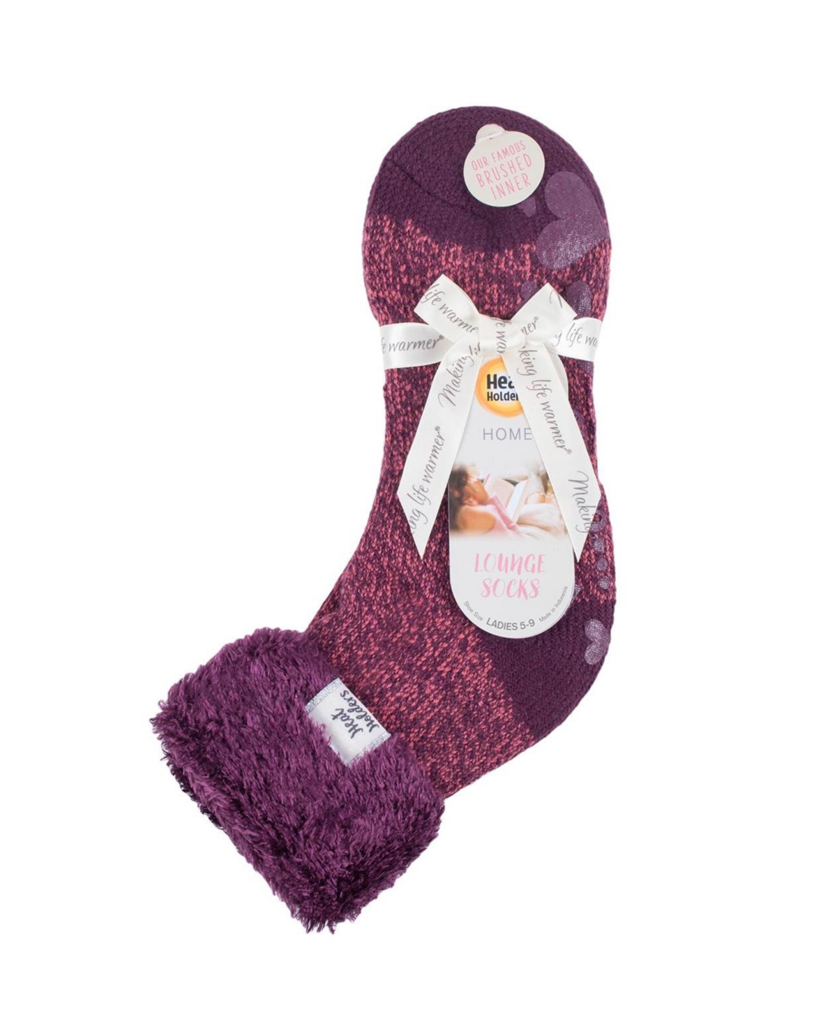 Heat Holders Feather Top Solid Lounge Socks In Coral