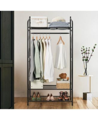 Metal Clothes Rack: Garment Hanging Storage Shelf Shoes Stand for Bedroom Living Room