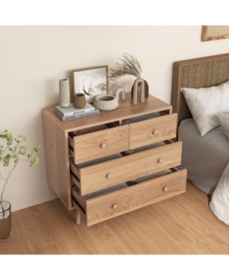 4-Drawer Dresser Cabinet Storage Organizer Rubber Leg with Rail