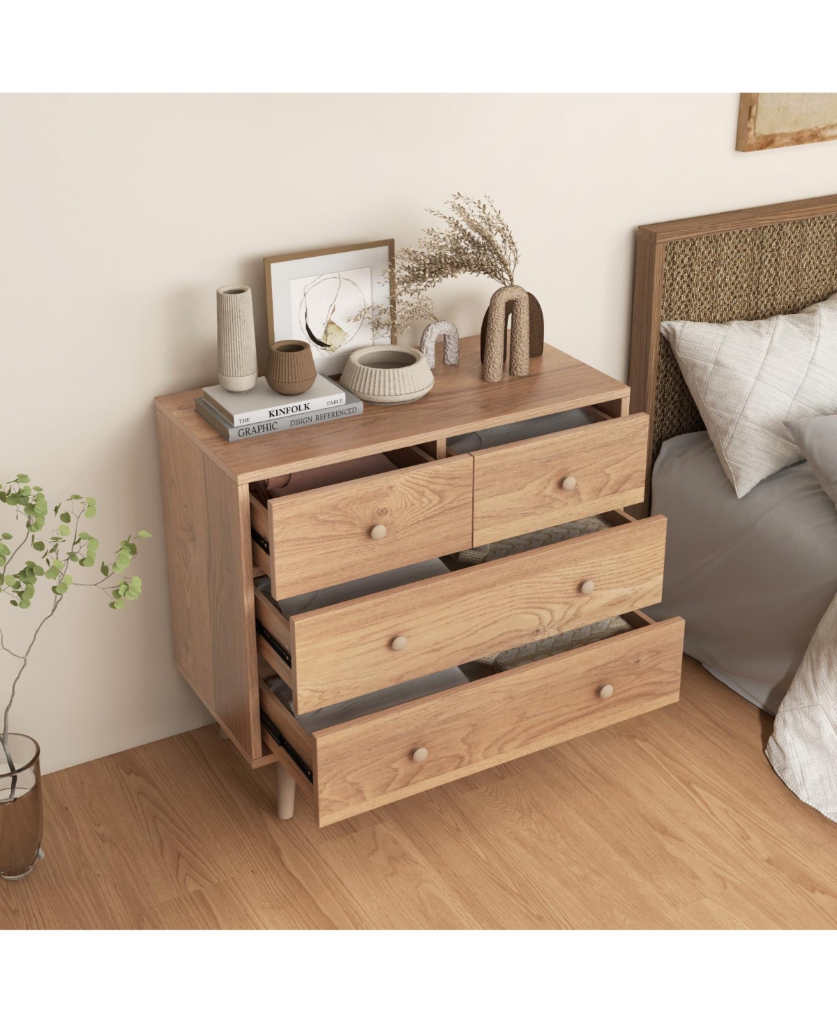 Gouun 4-Drawer Dresser Cabinet Storage Organizer Rubber Leg with Rail