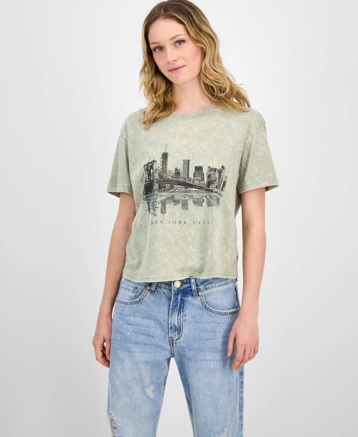 Juniors' New York City Mineral Wash T-Shirt - Desert Sage