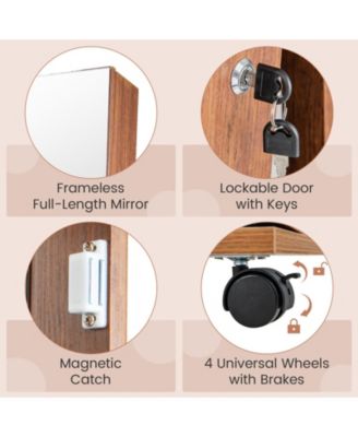 64 Inches Lockable Jewelry Cabinet Armoire with Built-in Makeup Mirror