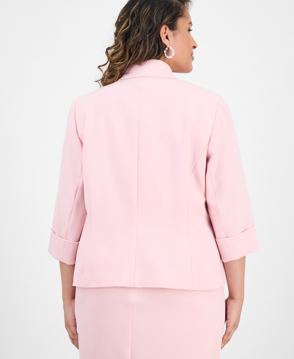 KASPER PLUS SIZE 3/4-SLEEVE OPEN-FRONT BLAZER