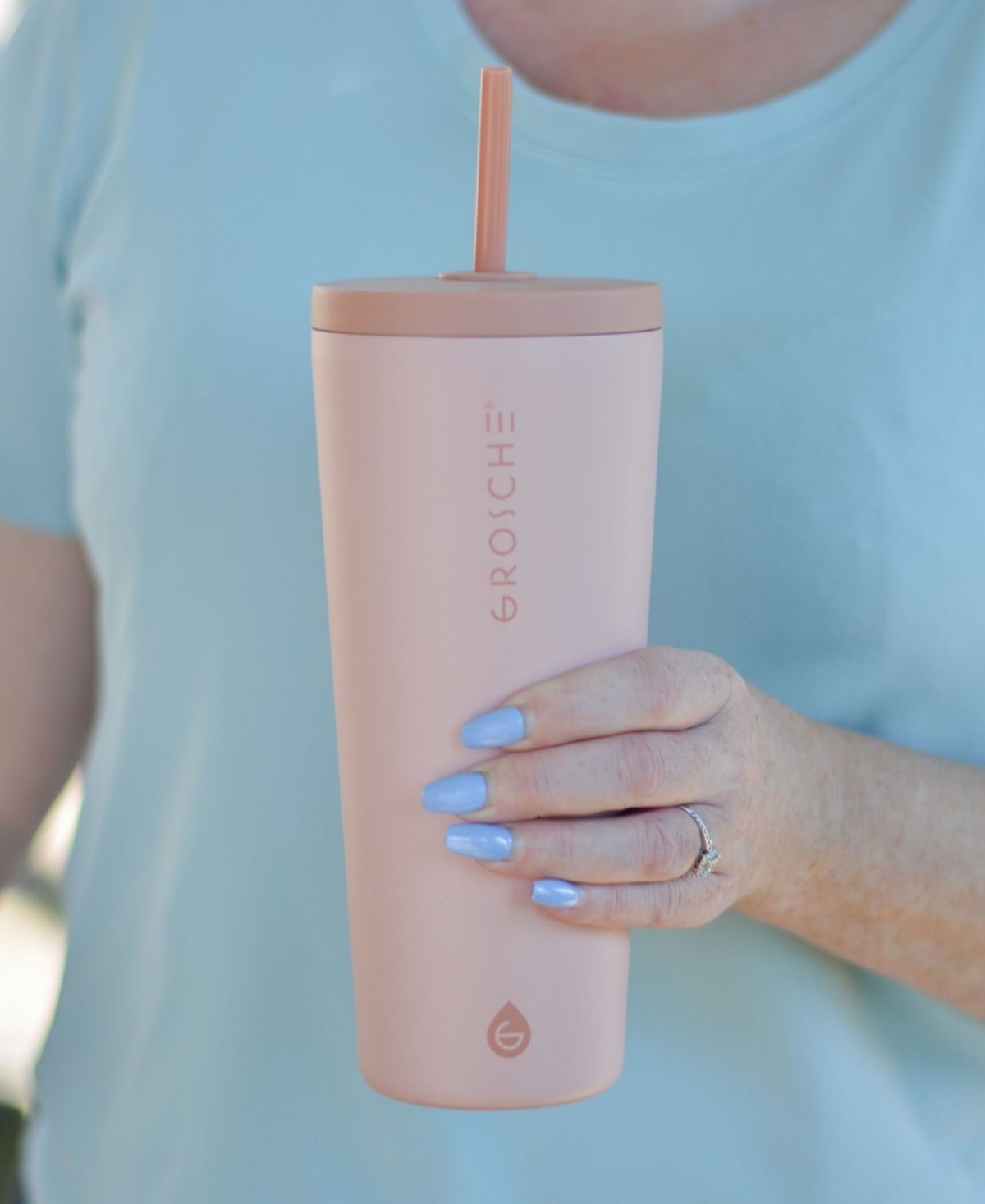 Grosche Jasper 23 oz Insulated Tumbler With Straw In Peach Rose Pink
