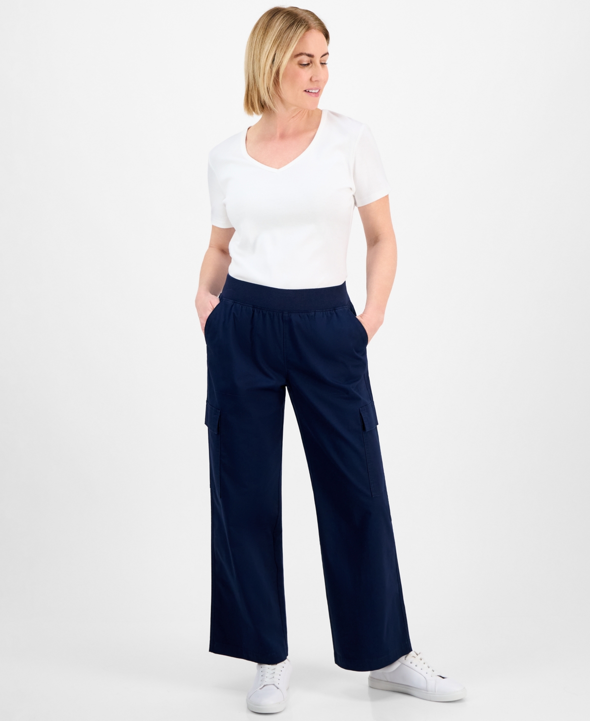 STYLE & CO PETITE WIDE-LEG PULL-ON CARGO PANTS, EXCLUSIVELY AT MACY'S 