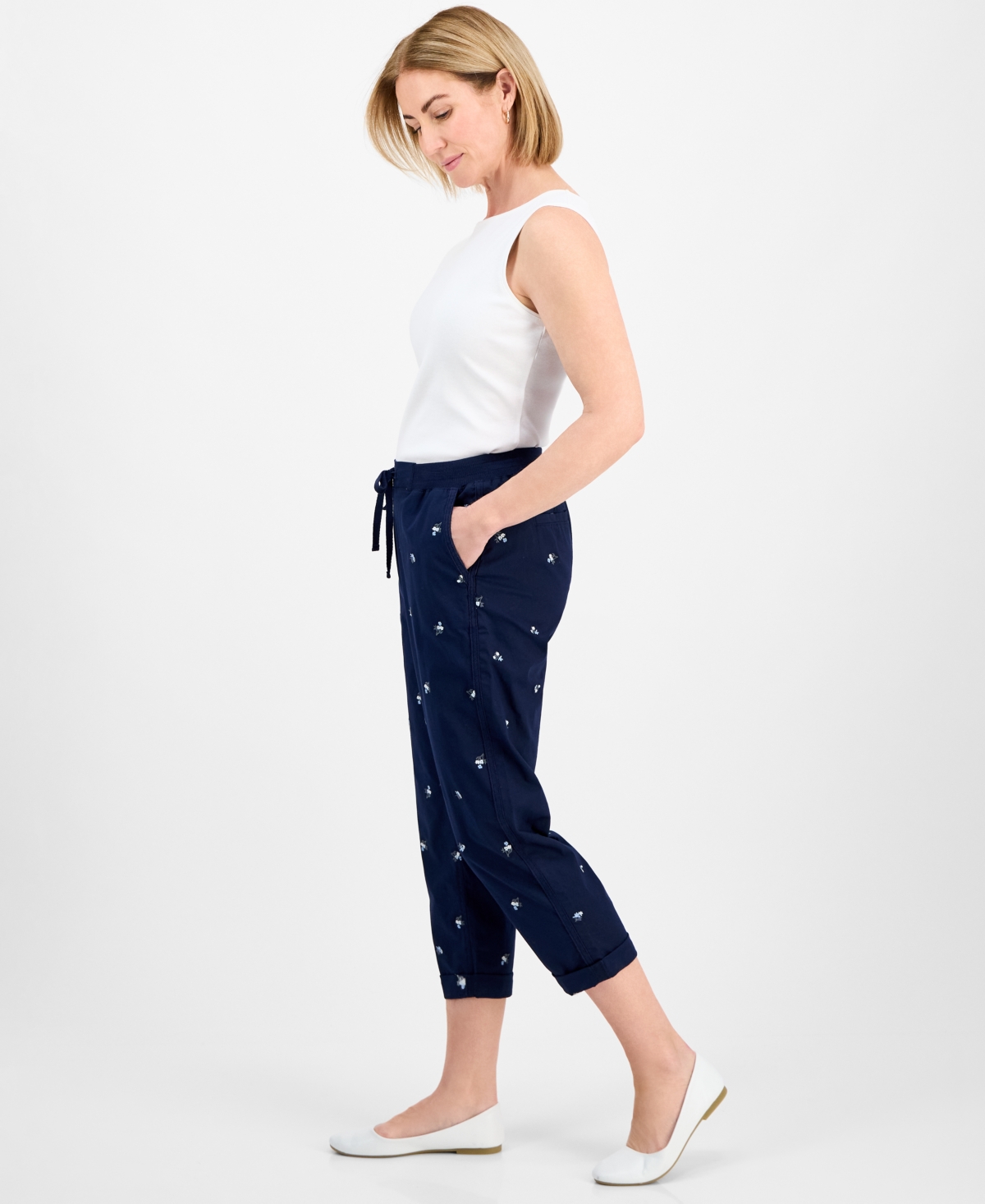 Style & Co Petite Pull-on Cuffed Twill Ankle Pants, Created For Macy's In Paige Emb