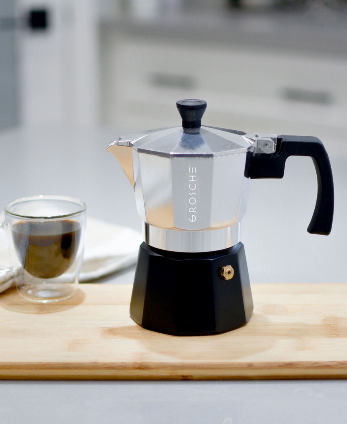Grosche Milano Tuxedo Stovetop 3 Cup Espresso Maker Moka Pot In Black,silver