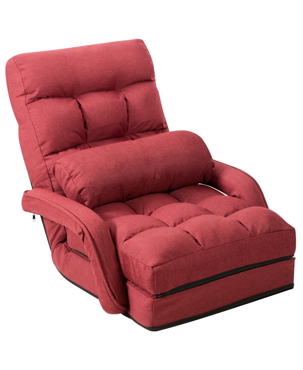 Folding Lazy Floor Chair Sofa with Armrests and Pillow - Red