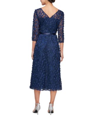 Women's 3-D-Flower A-Line Midi Dress