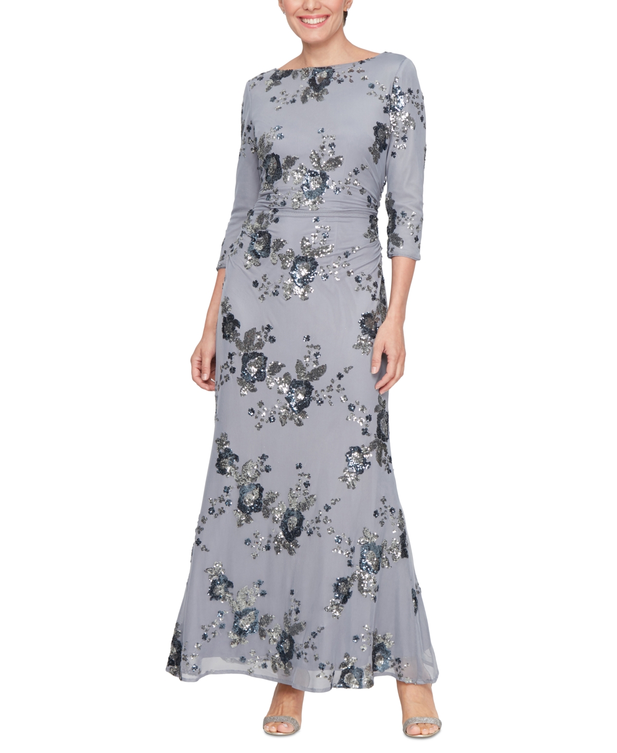 Shop Sl Fashions Womens' A-line Floral Sequin Mesh Gown In Periwinkle