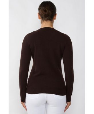 Women's 100% Cashmere Button Front Long Sleeve Crewneck Cardigan Sweater