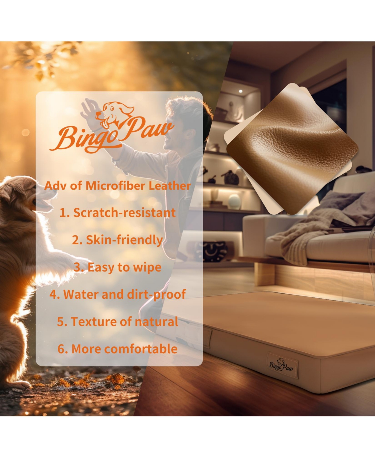 Bingopaw Shape Microfiber Silicone Leather Washable Pet Dog Bed Foldable Large Sleeping Pad Mat