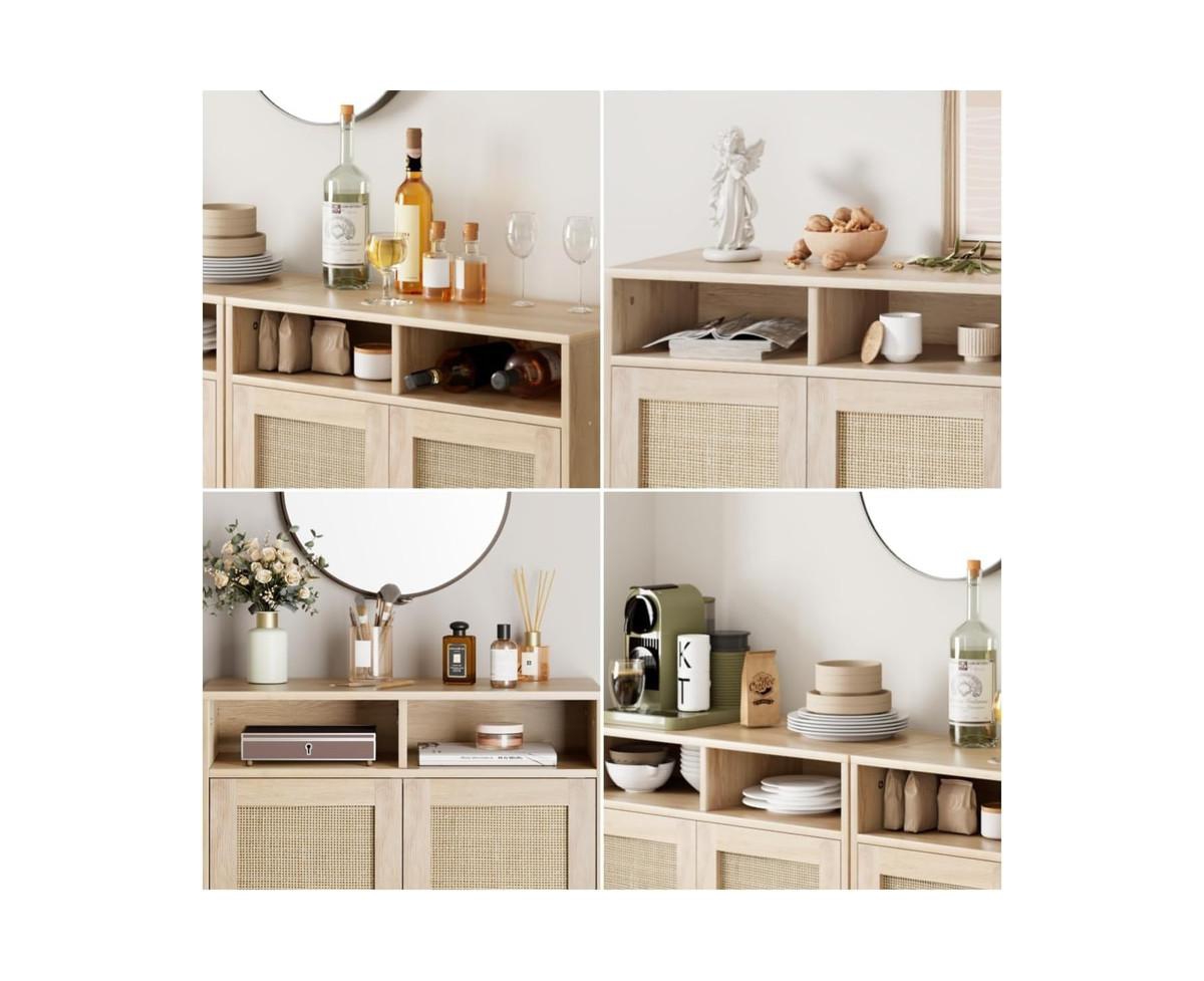 gaomon Sideboard Buffet Storage Cabinet, Rattan Kitchen Cabinet with 2 Doors/Shelf, Accent Modern Dining Living Room Entry Hallway Coffee Bar Furnitur