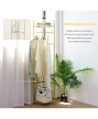 Freestanding Gold Metal Coat Rack: Clothes Stand with Shelves Storage