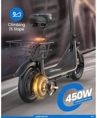 C1/C1 Pro Electric Scooter with Seat, 450W Powerful Motor up to 20/25 Miles Range, Foldable Electric Scooter for Adults Max Speed 15.5/18.6 Mph, Electric Scooter for Commuting with Basket