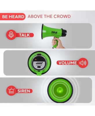 20-Watt Mini Megaphone Speaker with Siren, Adjustable Volume, Lightweight, Battery Operated, Green Bullhorn