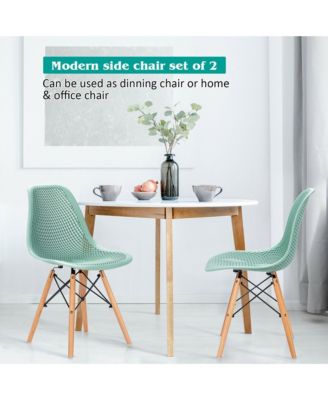 Set of 2  Mesh Design Seat with Wooden Legs  Modern Style, Lightweight DSW Dining Chair