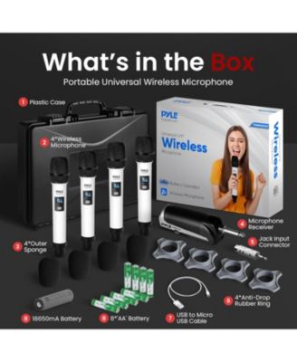 UHF Wireless Microphone System - 4 Handheld Mics, 4-Channel Receiver, USB Charging