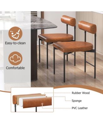 Dining Chair Set of 2 Faux Leather Upholstered Kitchen Side Chair w/ Curved