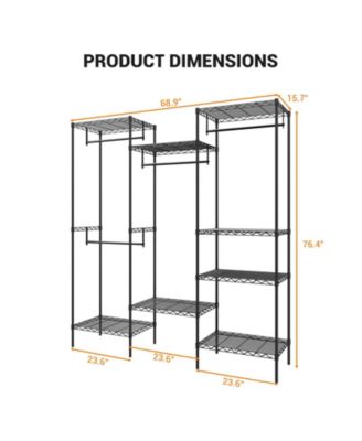 CuisinSmart Clothing Racks for Hanging Clothes, Metal Clothes Hanging Rack with 8 Adjustable Shelves & 4 Hanging Rods, Freestanding Wardrobe Closet Portable Garment Rack Clothes Organizer