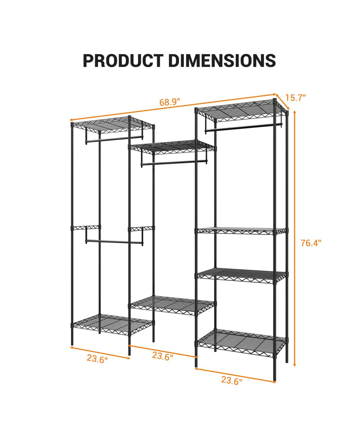 gaomon CuisinSmart Clothing Racks for Hanging Clothes, Metal Clothes Hanging Rack with 8 Adjustable Shelves & 4 Hanging Rods, Freestanding Wardrobe Cl