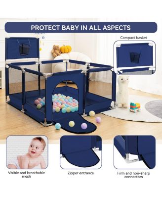 Baby Playpen Outdoor Indoor Play Yard 7 Panel Baby Safety Playpen for Infant Toddler with Basketball Hoop