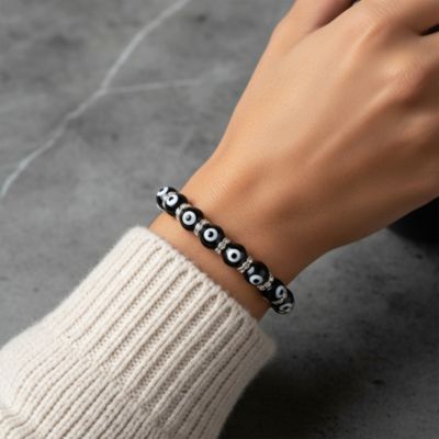 Colorful Turkish Glass Bead Evil Eye Stretch Bracelet with Crystal Spacers