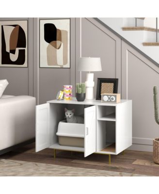 Cat Litter Box Enclosure with Scratching Pad, Storage,