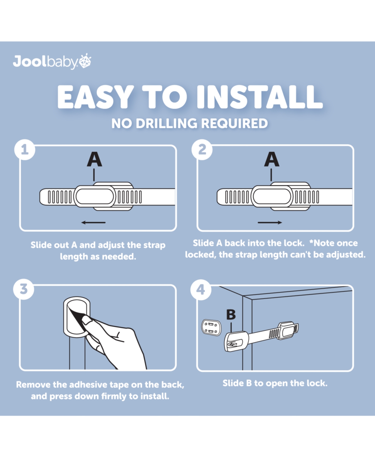 Jool Baby Toddler Multi-Use Safety Strap for Cabinets, Fridges, Drawers, Damage-Free Adhesives Safety Set -