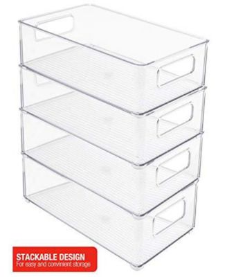 4 Pack Medium Stackable Clear Storage Bins with Handles