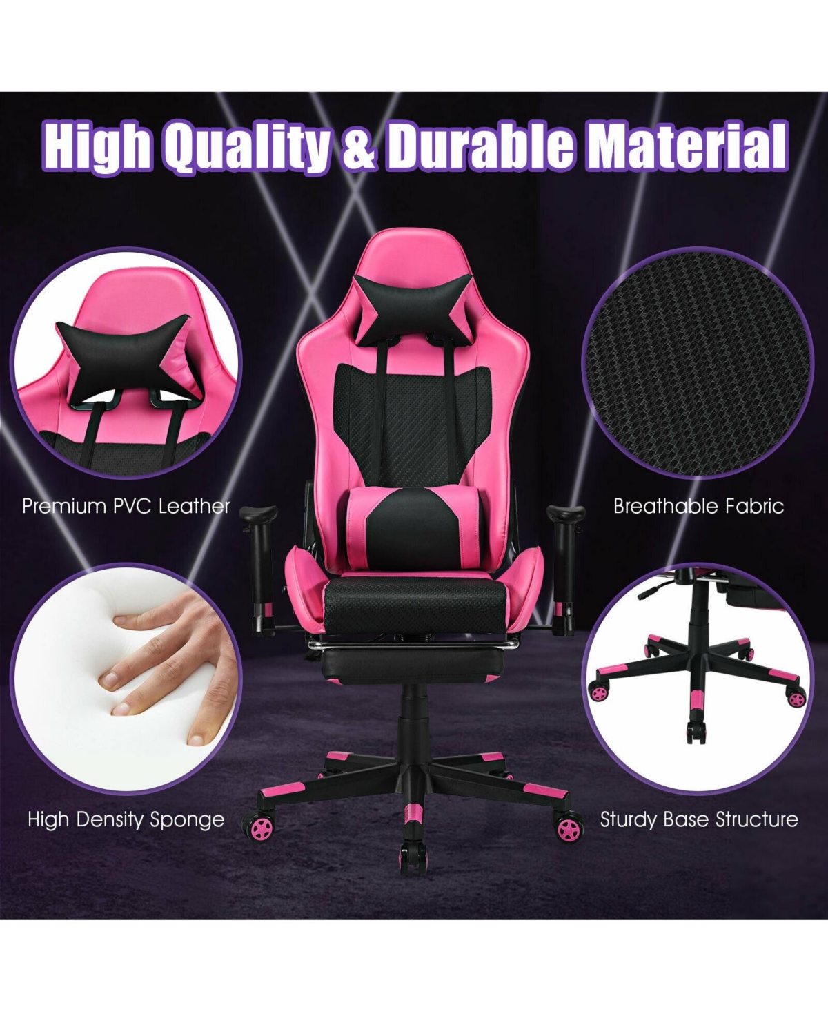 Gouun Pu Leather Gaming Chair with Usb Massage Lumbar Pillow and Footrest