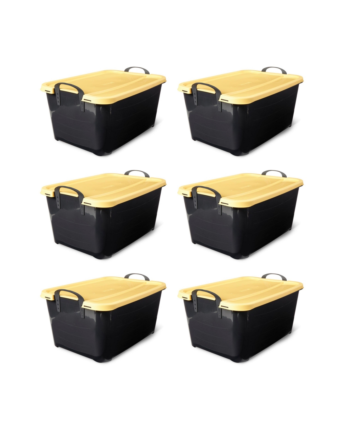 55 Quart Plastic Stackable Storage Unit Bin, Black & Yellow (6 Pack) - Black