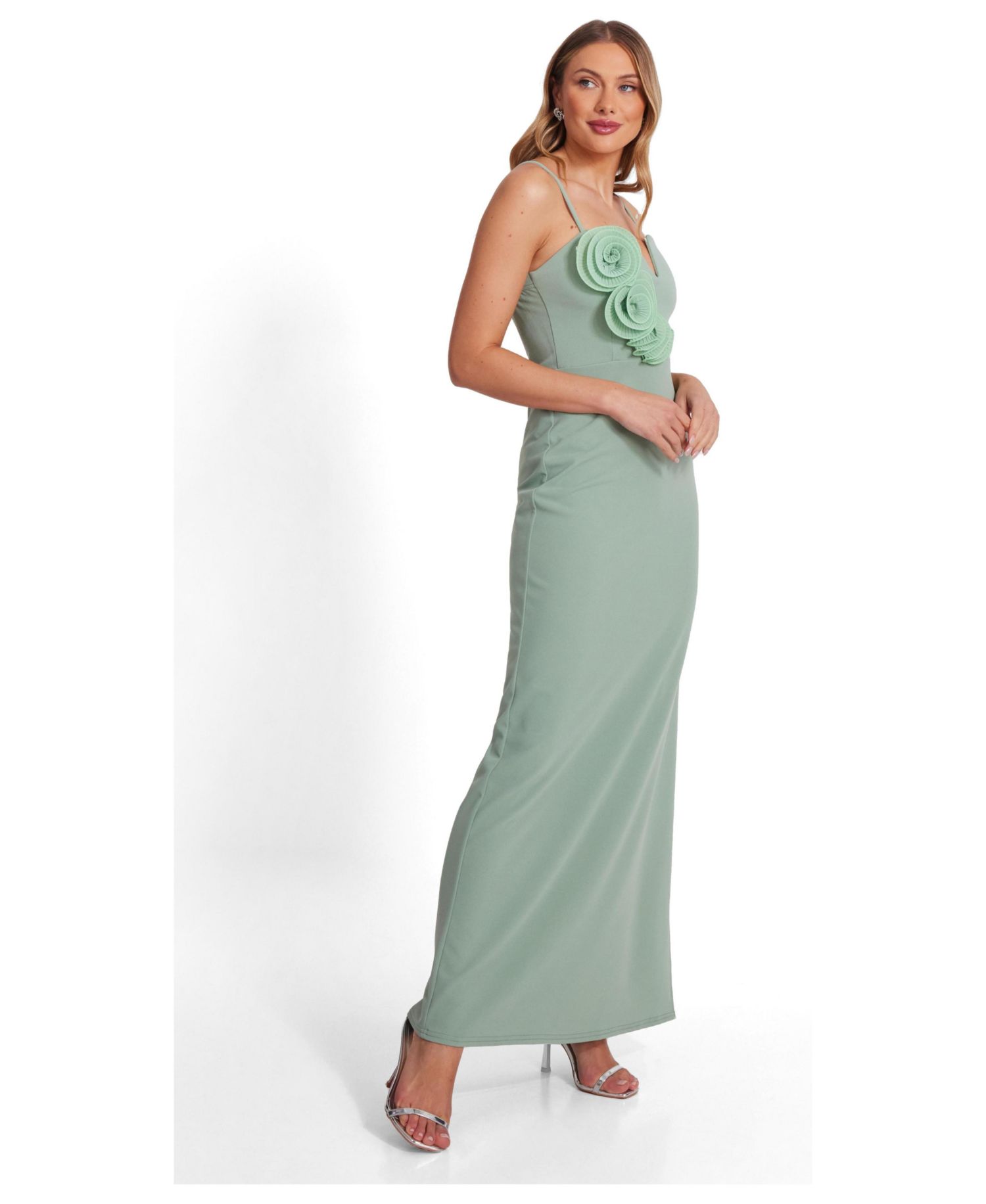 Women's Scuba Crepe 3D Flower Maxi Dress