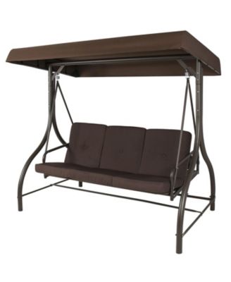 3-Seat Outdoor Porch Swing with Adjustable Canopy for Sun Protection
