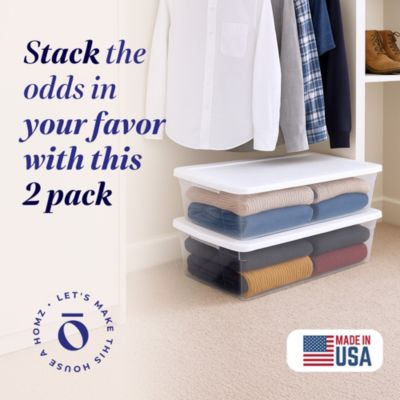 Snaplock 41 Qt Stackable Plastic Storage Container w/Latching Lid (2 Pack