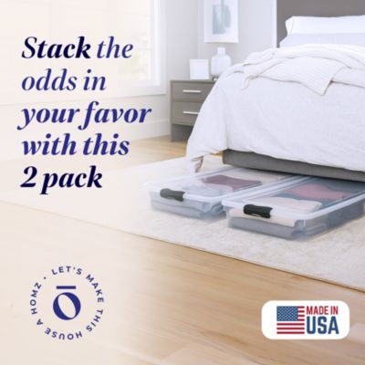 60 Quart Underbed Storage Container Bins with Latching Lid, Clear (2 Pack